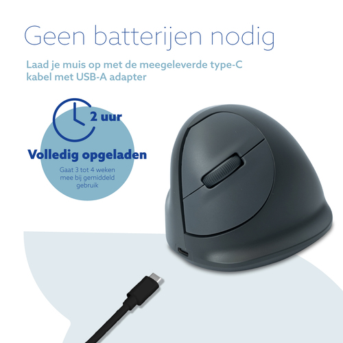 R-Go Tools Verticale muis R-Go HE Basic, ergonomische muis, medium (handlengte 165-185mm), linkshandig, Bluetooth