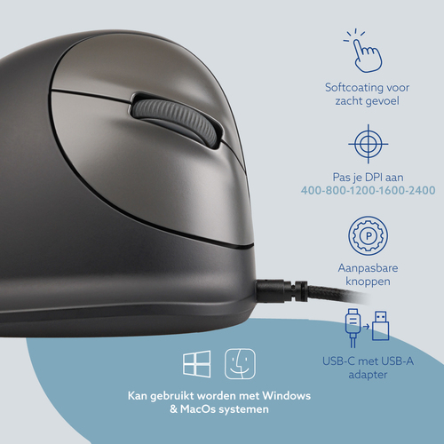R-Go Tools Ergonomische muis R-Go HE Break met pauzesoftware, small (handlengte ˂165 mm), rechtshandig, bedraad, zwart