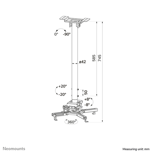Neomounts CL25-550WH1 Beamer plafondbeugel - h 74,5-114,5 cm - Easy Install - full motion