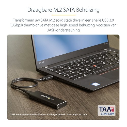 StarTech.com M.2 SSD Behuizing voor M.2 SATA SSDs - USB 3.0 (5Gbps) met UASP - Externe M.2 SSD Behuizing - Aluminum