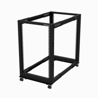 StarTech.com 4-Post 18U Mobiel Open Frame Server Rack, 19" Patchkast met Wielen en 4 Stijlen, Open Serverkast met Verstelbare Diepte voor Computer / AV / Netwerk Apparatuur - Wielen, Stelvoeten of Vloermontage