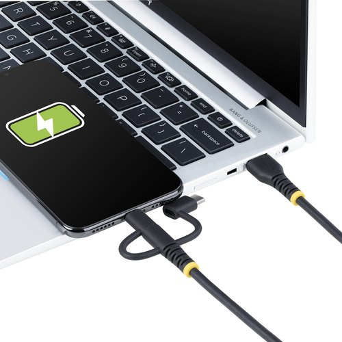 StarTech.com 1m Robuuste USB Multi Oplaadkabel, USB naar Lightning/Micro-USB/Type-C, Apple MFi Gecertificeerd, Aramide Mantel, Universele 3-in-1 USB Laadkabel voor iPhone/iPad/Android