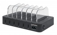 Manhattan Laadstation met 6 USB-A-poorten, uitgangen 6 × 2,4 A, Smart IC, LED-indicatoren, zwart, 3 jaar garantie