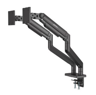 Manhattan Bureaubeugel voor 2 TV’s en monitoren (Volledig Verstelbaar met veer), voor schermen 13"–45", met tafelklem of bladdoorvoer, VESA-compatibiliteit: 75x75 en 100x100 mm (controleer de afmetingen van de vier montagegaten aan de achterzijde)