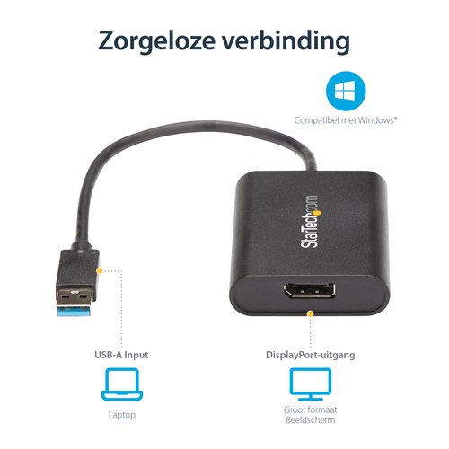 StarTech.com USB 3.0 naar DisplayPort Adapter, 4K 30Hz, USB-A naar Single DP Monitor, Externe Video & Graphische Kaart, USB Video Adapter Converter, Enkel Windows