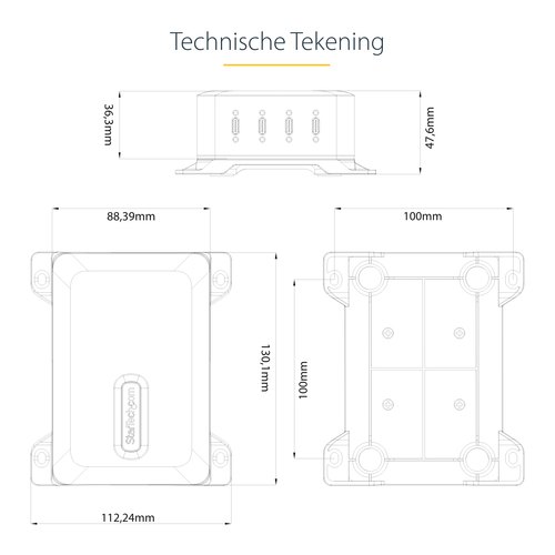 StarTech.com 4-Port Multi-Device USB-C Oplader, Totaal 240W, Single Port 140W EPR, PD 3.1, Poorten met Schroefvergrendeling, Opbouwmontage, Ideaal voor Vergaderzalen