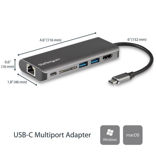 StarTech.com USB-C multiport adapter met SD kaartlezer - Power Delivery - 4K HDMI - GbE - 2 x USB 3.0 - USB-C hub - card reader - NIEUWE VERSIE BESCHIKBAAR DKT30CSDHPD3 (DKT30CSDHPD)