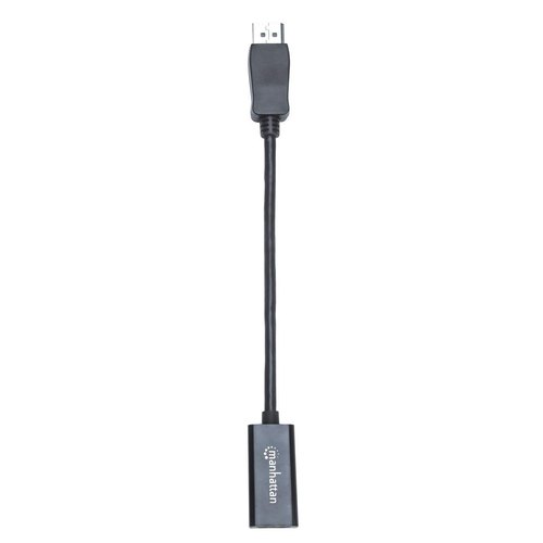 Manhattan DisplayPort 1.1 naar HDMI adapterkabel, 1080p@60Hz, 15 cm, mannelijk naar vrouwelijk, actieve signaalomzetting, met vergrendeling, niet bi-directioneel, zwart, 3 jaar garantie, equivalent aan DP2HDMI