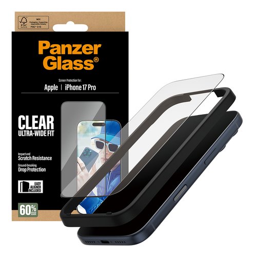 PanzerGlass ® Screen Protector iPhone 18 Pro | 17 Pro | Ultra-Wide Fit w. EasyAligner Doorzichtige schermbeschermer Apple 1 stuk(s)