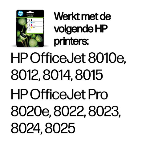 HP 912 4-pack originele inktcartridges, cyaan/magenta/geel