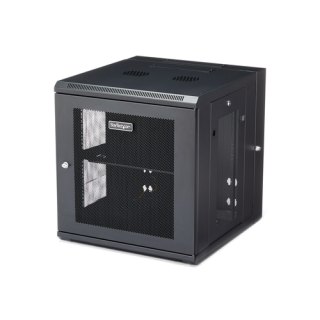 StarTech.com 4 Post 12U Wandmonteerbare Netwerkkast met 1U Schap, 19" Scharnierende Patchkast voor Data/AV/Electronica/Computer Apparatuur, Veelzijdig Geventileerd Server Rack, Vergrendelbaar