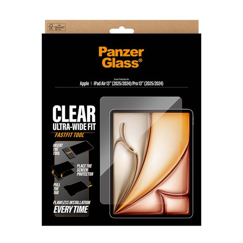PanzerGlass ® Screen Protector iPad Air 13" (2024-2026) | Pro 13" (2024-2025) | Ultra-Wide Fit w. FASTFIT TOOL Doorzichtige schermbeschermer Apple 1 stuk(s)