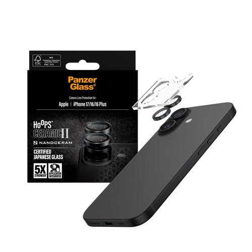 PanzerGlass ® Hoops® Ceramic II Camera Lens Protector iPhone 17 | iPhone 16 | 16 Plus Doorzichtige schermbeschermer Apple 1 stuk(s)