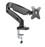 Manhattan Bureaubeugel voor TV’s en monitoren (Volledig Verstelbaar met veer), voor schermen 13"–27", met tafelklem of bladdoorvoer, VESA-compatibiliteit: 75x75 en 100x100 mm (controleer de afmetingen van de vier montagegaten aan de achterzijde), max. 9 kg, zwart