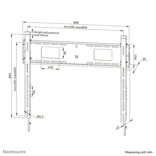 Neomounts WL30-750BL18 Heavy duty muurbeugel 55-98" - vlak - vergrendelbaar - snelle installatie - TÜV