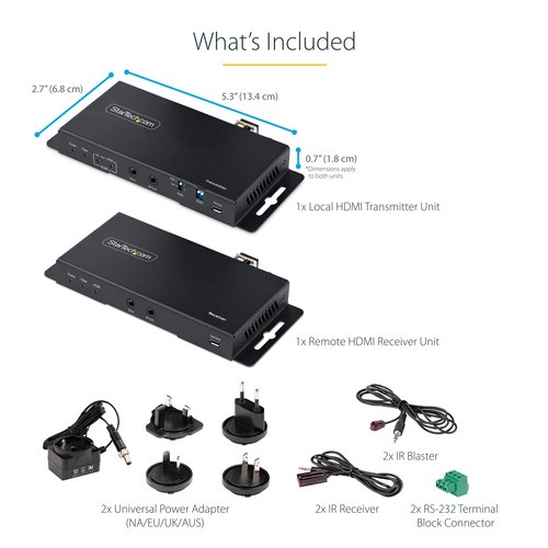 StarTech.com 4K HDMI over Fiber Extender Kit, 4K 60Hz tot 1km (Single Mode) of 300m (Multimode) LC Fiber Optic, HDR, HDCP, 3.5mm Audio/RS232/IR Extender, Transmitter & Receiver Kit, HDMI Rx/Tx
