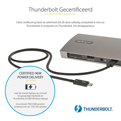 StarTech.com Thunderbolt 4 Dock, 96W Power Delivery, Single 8K/Dual Monitor 4K 60Hz, 3xTB4/USB4 ports, 4xUSB-A, SD, GbE, Thunderbolt 4 Docking Station voor Windows of TB3 MacBook, 0.8m Kabel