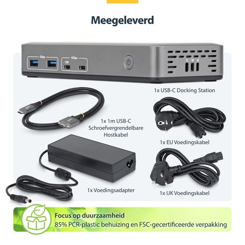 StarTech.com Dual-Monitor USB-C Docking Station, HDMI, 4K 60Hz, 100W Laptop Charging, 1GbE, Driverless, Multi-Monitor Dock voor Windows