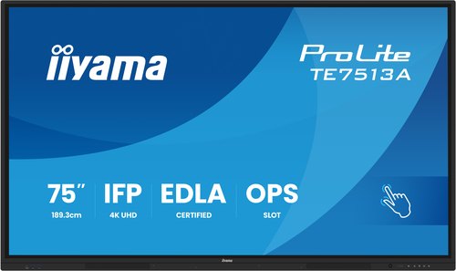 iiyama TE7513A-B2AG beeldkrant Interactief flatscreen 190,5 cm (75") Wifi 500 cd/m² 4K Ultra HD Zwart Touchscreen Type processor Android 24/7