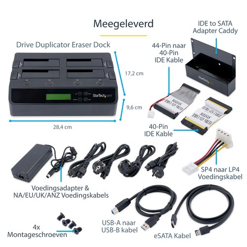 StarTech.com 4-Bay Hard Drive Cloner en Wisser, Standalone 1:3 HDD/SSD Kloner/Copier/Earser, USB 3.0/eSATA naar SATA Docking Station, Hard Disk Duplicator en Secure Erase Dock, Toolless/Top-Loading Ontwerp