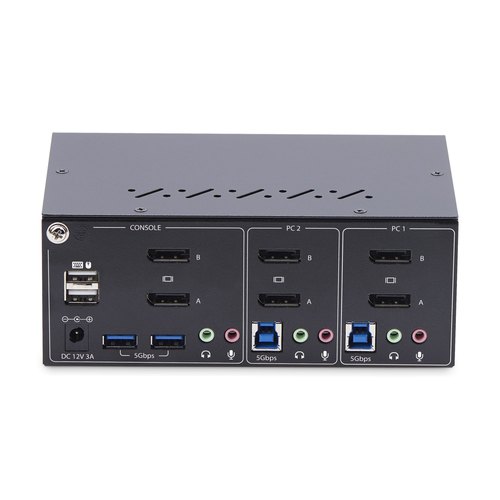 StarTech.com 2-Port Dual-Monitor DisplayPort KVM Switch, 4K 60Hz, 2x USB 5Gbps Hub Ports, 2x USB 2.0 HID Ports, Hotkey en Drukknop Schakelaar, TAA Compliant, ESD Level 3 Bescherming
