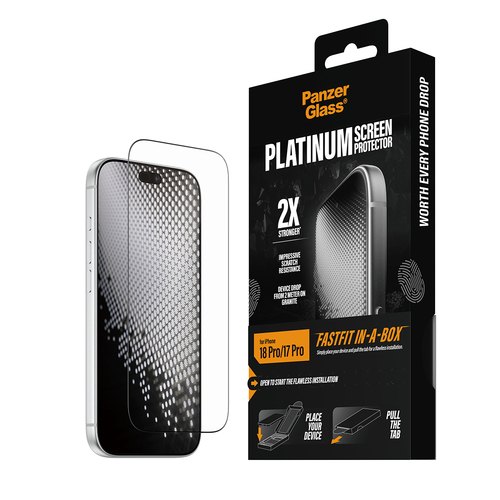 PanzerGlass ® Platinum Screen Protector iPhone 18 Pro | 17 Pro | Ultra-Wide Fit w. FASTFIT IN-A-BOX Doorzichtige schermbeschermer 1 stuk(s)