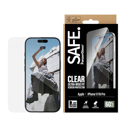 PanzerGlass SAFE. by ® Screen Protector iPhone 17 | iPhone 16 Pro | Ultra-Wide Fit w. EasyAligner Doorzichtige schermbeschermer Apple 1 stuk(s)