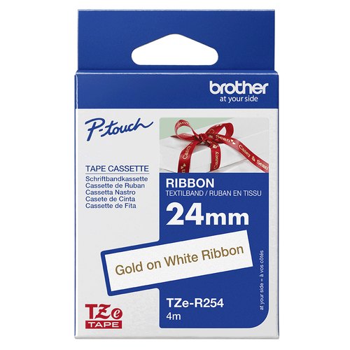 Brother TZE-R254 labelprinter-tape Goud op wit