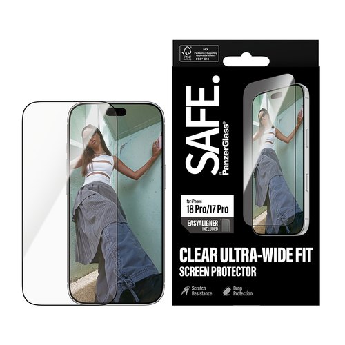 PanzerGlass SAFE. by ® Screen Protector iPhone 18 Pro | 17 Pro | Ultra-Wide Fit w. EasyAligner Doorzichtige schermbeschermer 1 stuk(s)