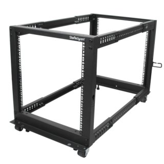 StarTech.com 4-Post 12U Mobiel Open Frame Server Rack, 19" Patchkast met Wielen en 4 Stijlen, Open Serverkast met Verstelbare Diepte voor Computer / AV / Netwerk Apparatuur - Wielen, Stelvoeten of Vloermontage