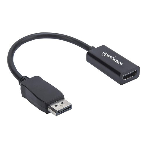 Manhattan DisplayPort 1.1 naar HDMI adapterkabel, 1080p@60Hz, 15 cm, mannelijk naar vrouwelijk, actieve signaalomzetting, met vergrendeling, niet bi-directioneel, zwart, 3 jaar garantie, equivalent aan DP2HDMI