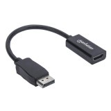 Manhattan DisplayPort 1.1 naar HDMI adapterkabel, 1080p@60Hz, 15 cm, mannelijk naar vrouwelijk, actieve signaalomzetting, met vergrendeling, niet bi-directioneel, zwart, 3 jaar garantie, equivalent aan DP2HDMI