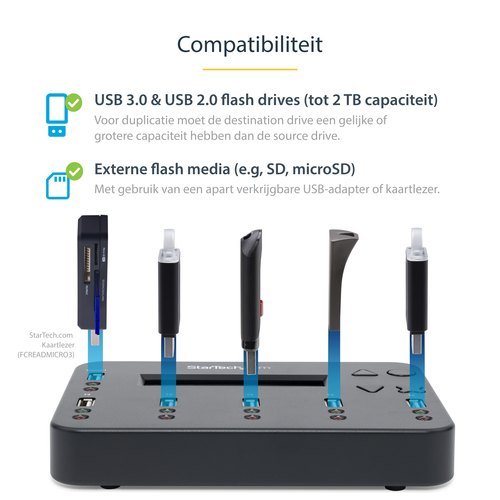 StarTech.com Standalone 1 naar 5 USB Thumb Drive Cloner en Wisser, Multiple USB Flash Drive Kloner,System/File/Whole-Drive Copy aan 1.5 GB/min, Single en 3-Pass Erase, LCD Display
