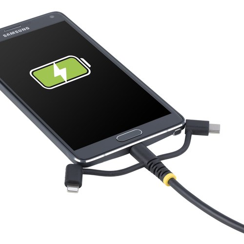 StarTech.com 1m Robuuste USB Multi Oplaadkabel, USB naar Lightning/Micro-USB/Type-C, Apple MFi Gecertificeerd, Aramide Mantel, Universele 3-in-1 USB Laadkabel voor iPhone/iPad/Android