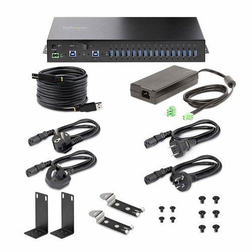 StarTech.com 16-Port Industriële USB Hub met Power Adapter, 5Gbps, Metalen Behuizing, Monteerbaar, ESD Bescherming, Terminal Block Voeding, USB Charging, Dual-Host Switch
