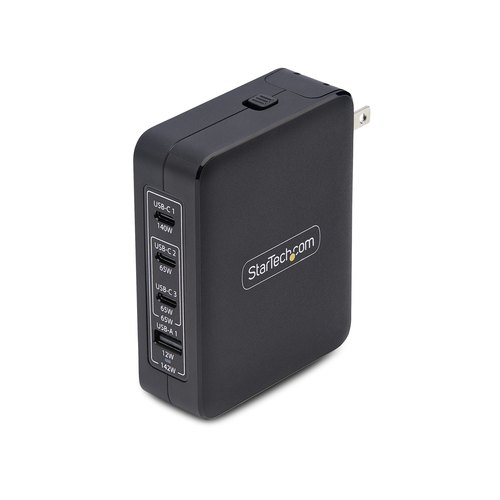 StarTech.com 140W USB-C Wandlader, 3x USB-C/1x USB-A, APFC, PD 3.1 Internationale GaN Power Adapter voor MacBook/Dell XPS/Inspiron