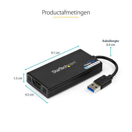 StarTech.com USB 3.0 naar 4K HDMI externe Multi-Monitor grafische videoadapter – DisplayLink gecertificeerd – Ultra HD 4K