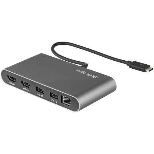 StarTech.com Dual-Monitor Thunderbolt Mini Dock, 4K 60Hz HDMI, Driverloze Hub voor Windows & Mac, Gigabit Ethernet, 1x USB-A (USB 5Gbps), 28cm Kabel