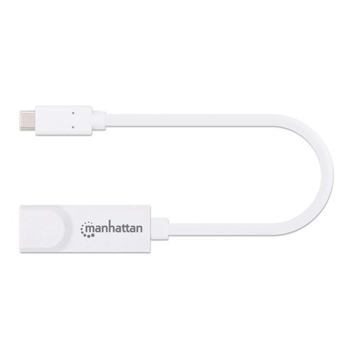 Manhattan USB-C naar Gigabit Ethernet adapter, netwerk 10/100/1000 Mbps, tot 2 Gbps full-duplex, RJ45, wit, 3 jaar garantie, equivalent van US1GC30W
