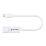 Manhattan USB-C naar Gigabit Ethernet adapter, netwerk 10/100/1000 Mbps, tot 2 Gbps full-duplex, RJ45, wit, 3 jaar garantie, equivalent van US1GC30W