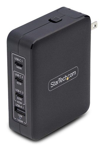 StarTech.com 140W USB-C Wandlader, 3x USB-C/1x USB-A, APFC, PD 3.1 Internationale GaN Power Adapter voor MacBook/Dell XPS/Inspiron