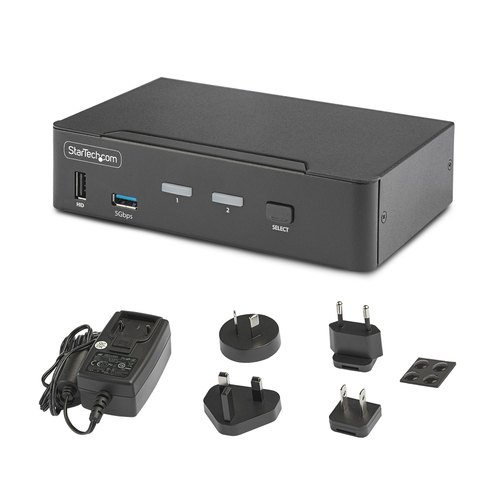 StarTech.com 2-Port DisplayPort KVM Switch, 8K 60Hz / 4K 144Hz, Single Display, DP 1.4, 2x USB 3.0 Ports, 4x USB 2.0 HID Ports, Drukknop & Hotkey Schakelaar, TAA Compliant, OS Onafhankelijk, Metalen Behuizing
