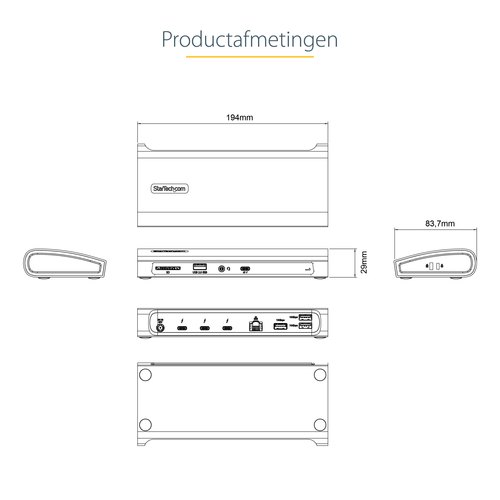 StarTech.com Thunderbolt 4 Dock, 96W Power Delivery, Single 8K/Dual Monitor 4K 60Hz, 3xTB4/USB4 ports, 4xUSB-A, SD, GbE, Thunderbolt 4 Docking Station voor Windows of TB3 MacBook, 0.8m Kabel