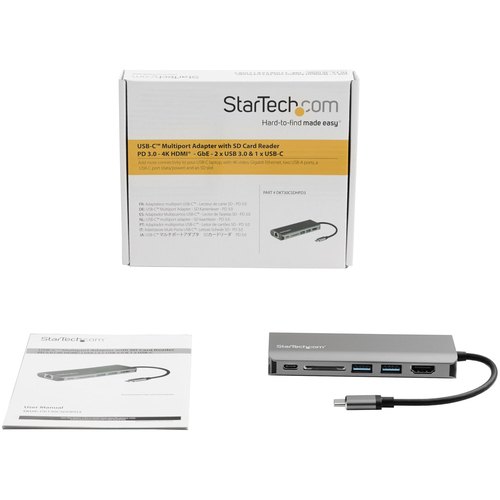 StarTech.com USB-C Multiport Adapter - USB-C Travel Dock met 4K HDMI, 3x USB 3.0 Hub, SD/SDHC, GbE, 100W PD 3.0 Pass-Through - Compacte USB-C Mini Docking Station USB Type-C/Thunderbolt 3