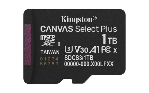 Kingston Technology 1TB microSDXC Canvas Select Plus Gen3 150MB/s A1 kaart + adapter