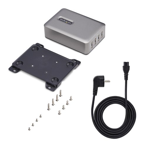 StarTech.com 4-Port Multi-Device USB-C Oplader, Totaal 240W, Single Port 140W EPR, PD 3.1, Poorten met Schroefvergrendeling, Opbouwmontage, Ideaal voor Vergaderzalen