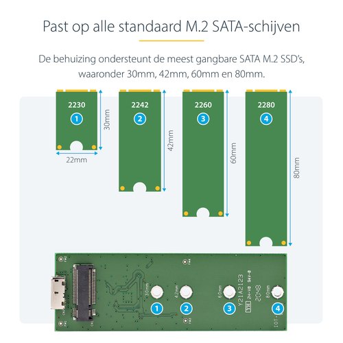 StarTech.com M.2 SSD Behuizing voor M.2 SATA SSDs - USB 3.0 (5Gbps) met UASP - Externe M.2 SSD Behuizing - Aluminum