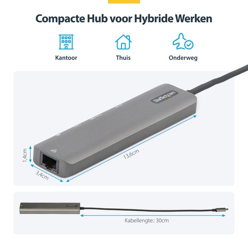 StarTech.com USB-C Multiport Adapter Hub, USB-C naar 4K 60Hz HDMI, Gigabit Ethernet en 100W Laptop Charging voor Macbook Pro / Air en Windows