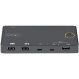 StarTech.com 2 Port Hybride USB-A + HDMI & USB-C KVM Switch - Enkele 4K 60Hz HDMI 2.0 Monitor - Compacte Desktop en/of Laptop HDMI KVM Switch - USB Bus Powered - Thunderbolt 3 Compatibel