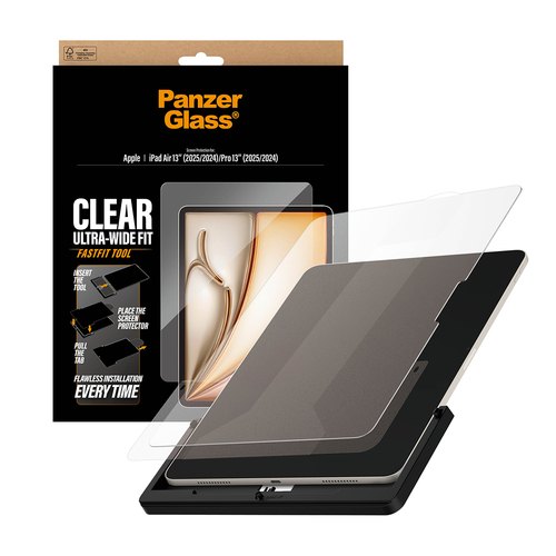 PanzerGlass ® Screen Protector iPad Air 13" (2024-2026) | Pro 13" (2024-2025) | Ultra-Wide Fit w. FASTFIT TOOL Doorzichtige schermbeschermer Apple 1 stuk(s)
